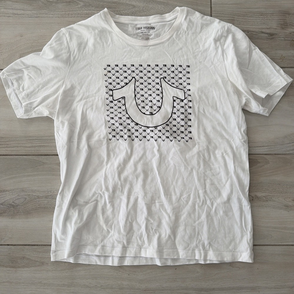 White True Religion Logo T Shirt Size X-Large XL Used